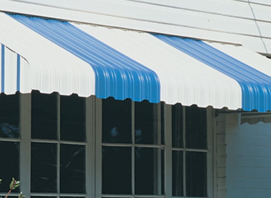 Blue and White Aluminium Awnings — Window Coverings in Bundaberg, QLD